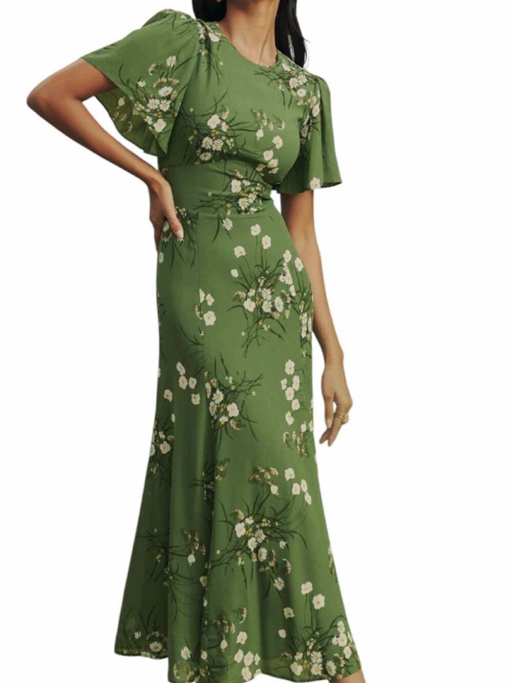 Reformation Green and Floral Size 0 Dress
